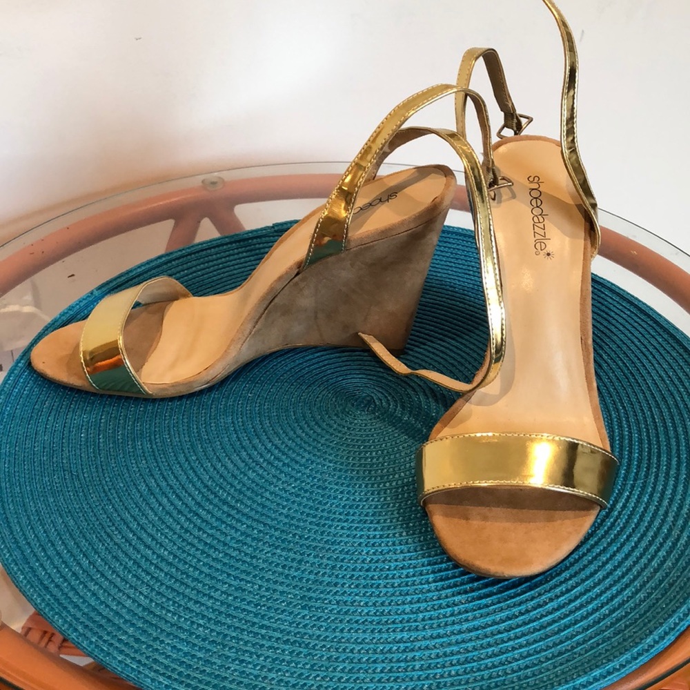 Gold wedge heels